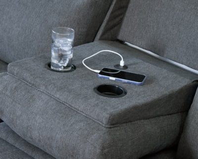 Side-Swipe Reclining Sofa with Drop Down Table - House Of Furniture/Allan's Gallery