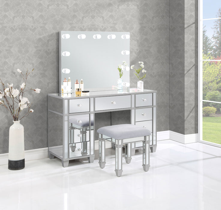 Allora 9-drawer Mirrored Storage Vanity Set with Hollywood Lighting Metallic image