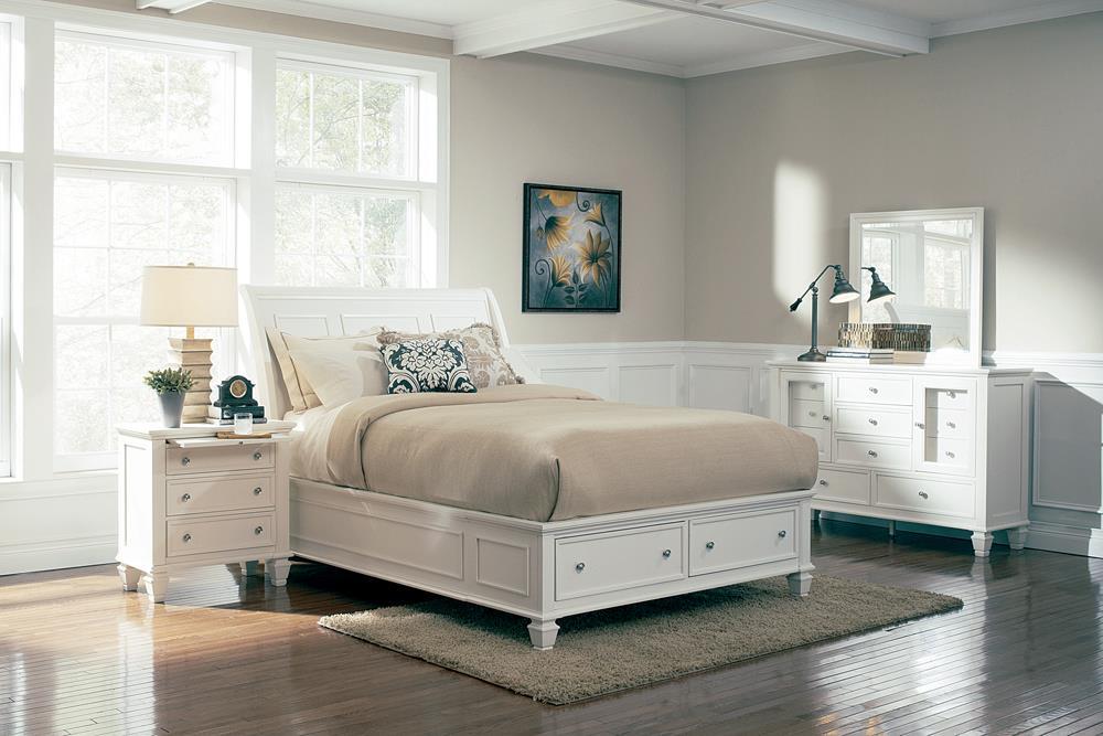 Sandy Beach Queen Storage Sleigh Bed Cream White