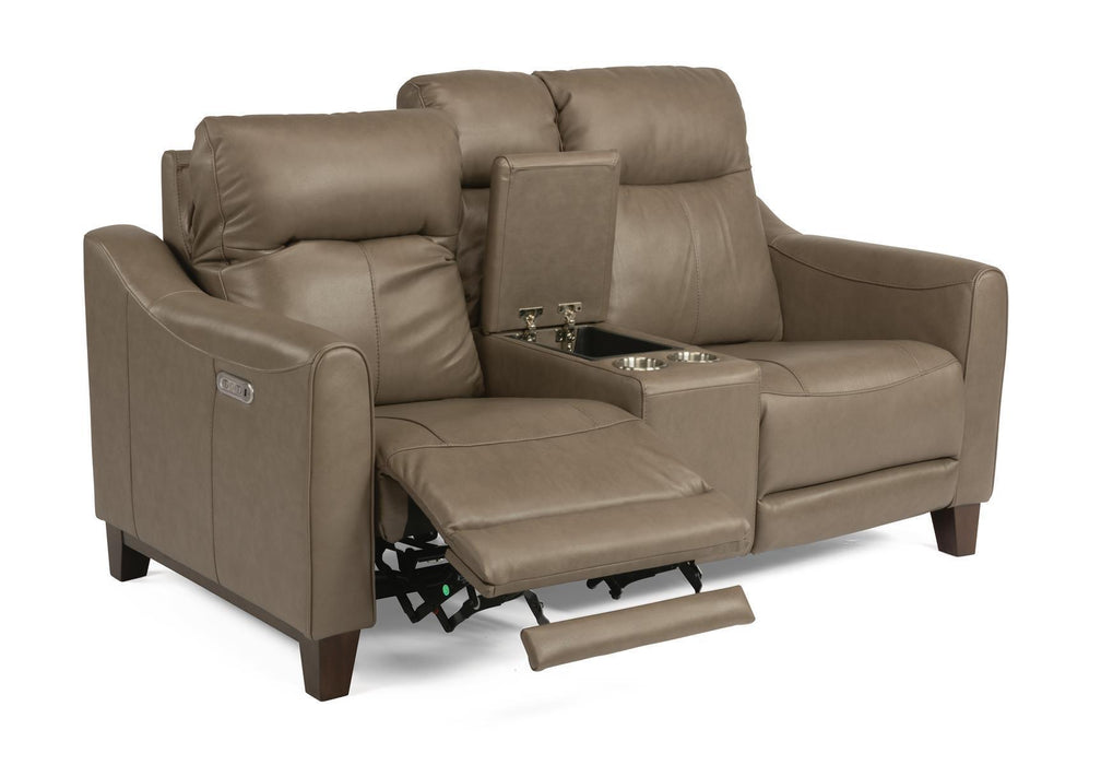 Flexsteel Latitudes Forte Leather Power Reclining Loveseat w/Console & Power Headrests