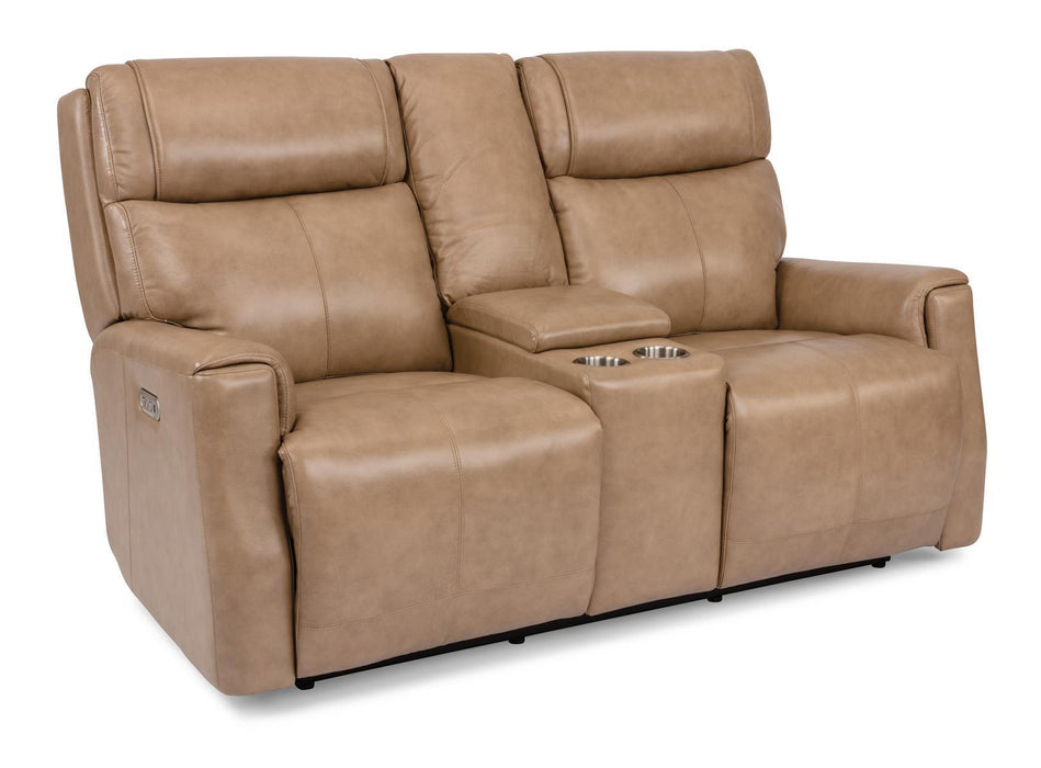 Flexsteel Latitudes Holton Leather Power Reclining Loveseat w/Console & Power Headrests