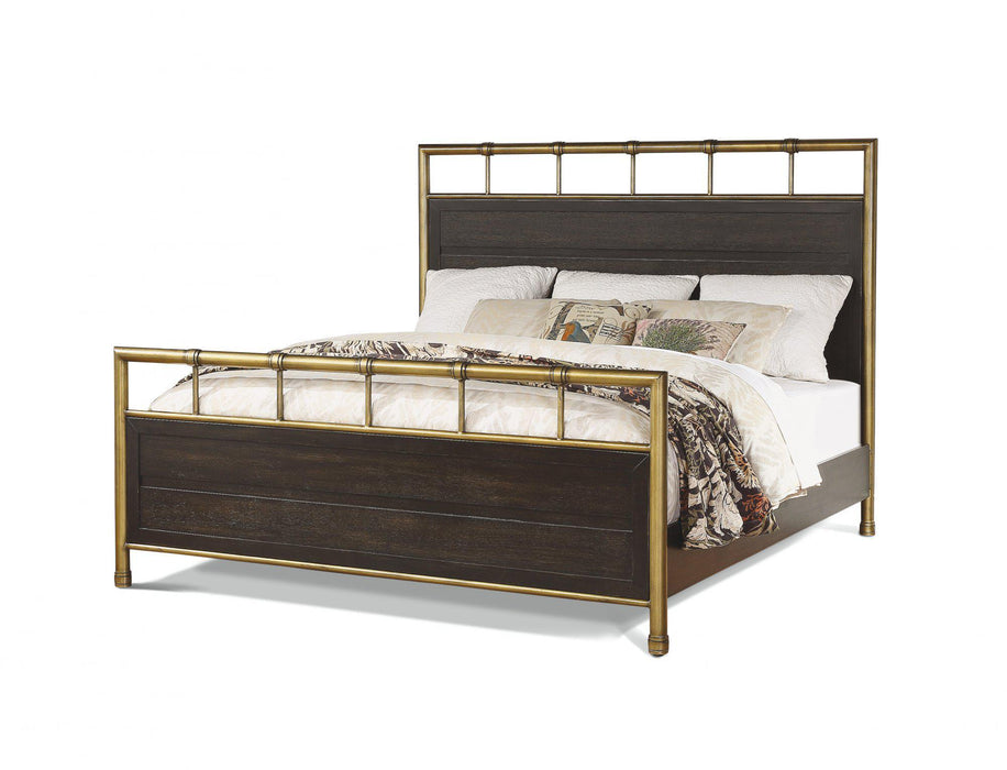 Flexsteel Wynwood Cologne Queen Metal Panel Bed in Dark Brown