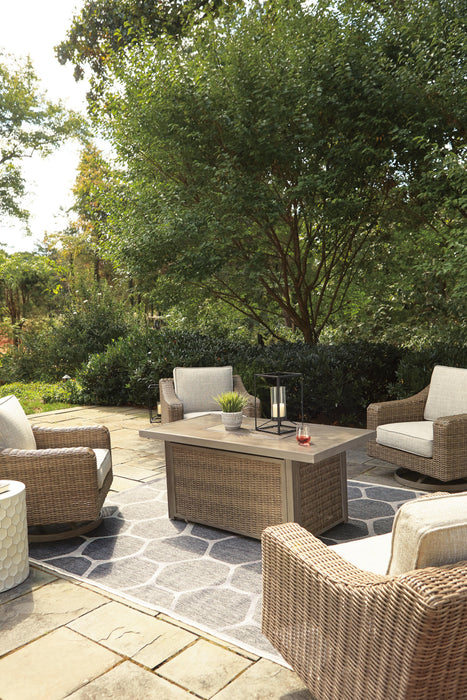Beachcroft Beachcroft Fire Pit Table with Four Nuvella Swivel Lounge Chairs