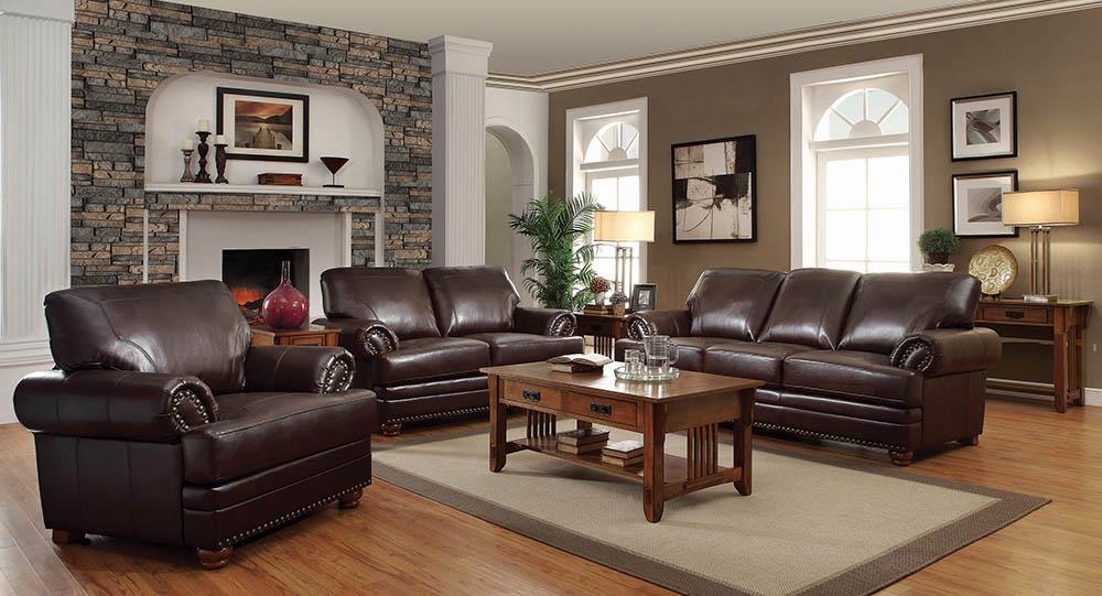 Colton Brown Leather Three-Piece Living Room Set image