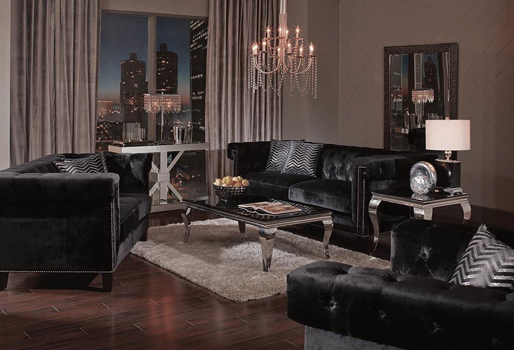 Reventlow Formal Black Three-Piece Living Room Set image